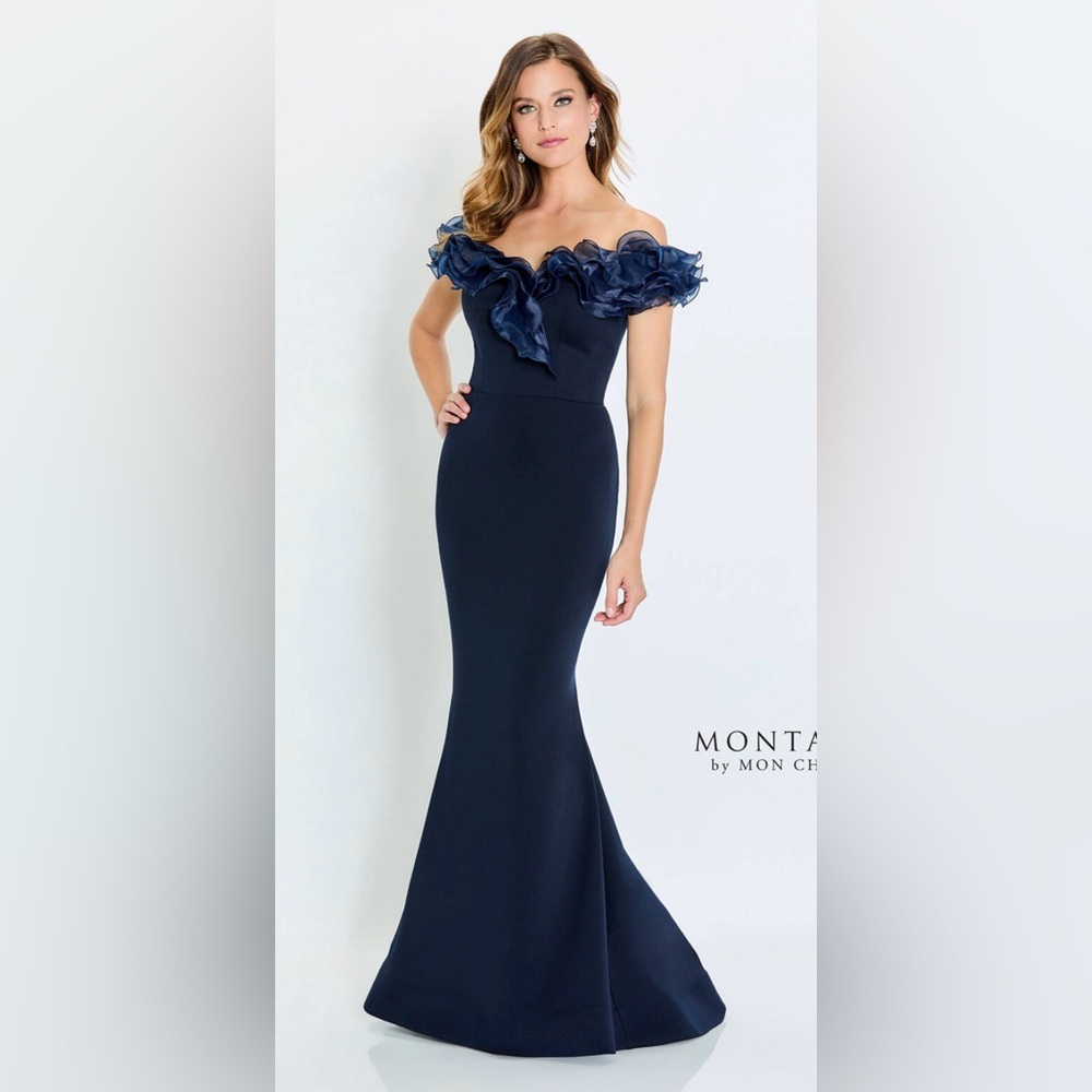 Montage by Mon Cheri Midnight Blue Ruffle Gown M538